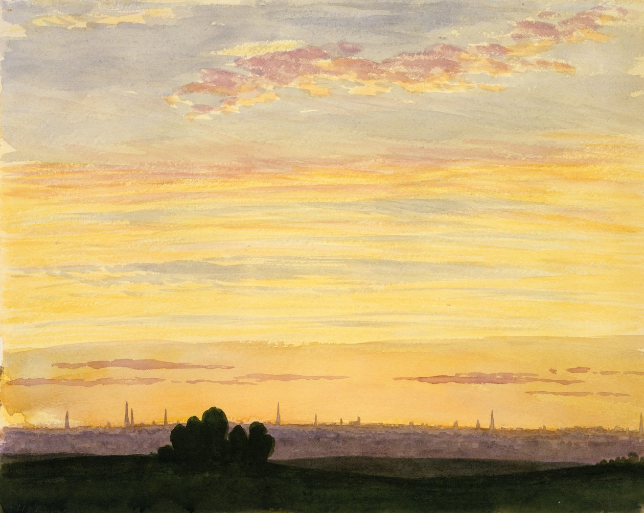 Kaupunki ja auringonlasku,. tekijältä Henry Farrer