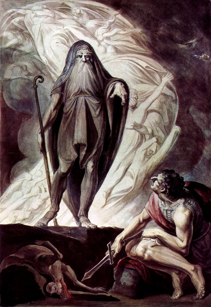 Theresias erscheint dem Ulysseus während der Opferung tekijältä Johann Heinrich Füssli