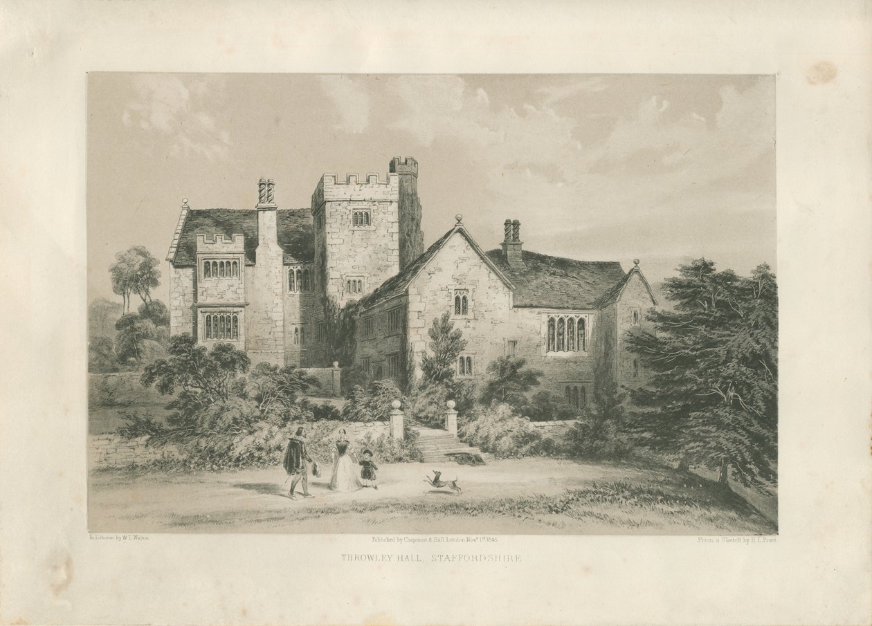 Throwley Hall: litotint, nd [c 1845] tekijältä Henry Lark Pratt