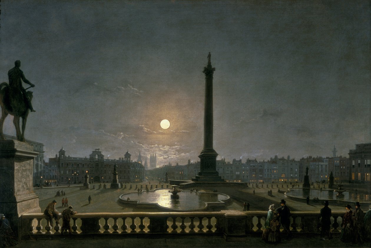 "Trafalgar Square by Moonlight", vuodelta 1865 tekijältä Henry Pether