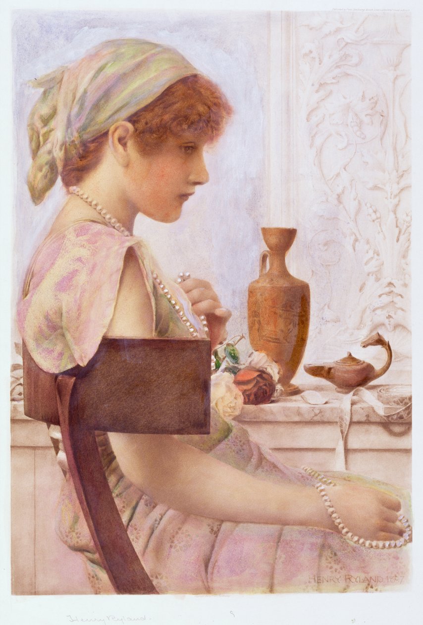 Girl with Pearls (wc syväpainon päällä) tekijältä Henry Ryland