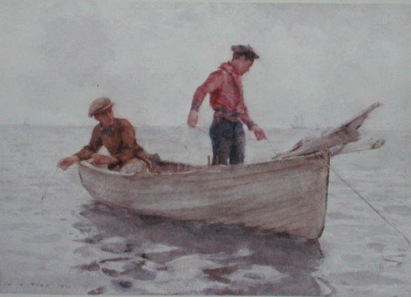 Pojat kalastavat Newlynin edustalla tekijältä Henry Scott Tuke
