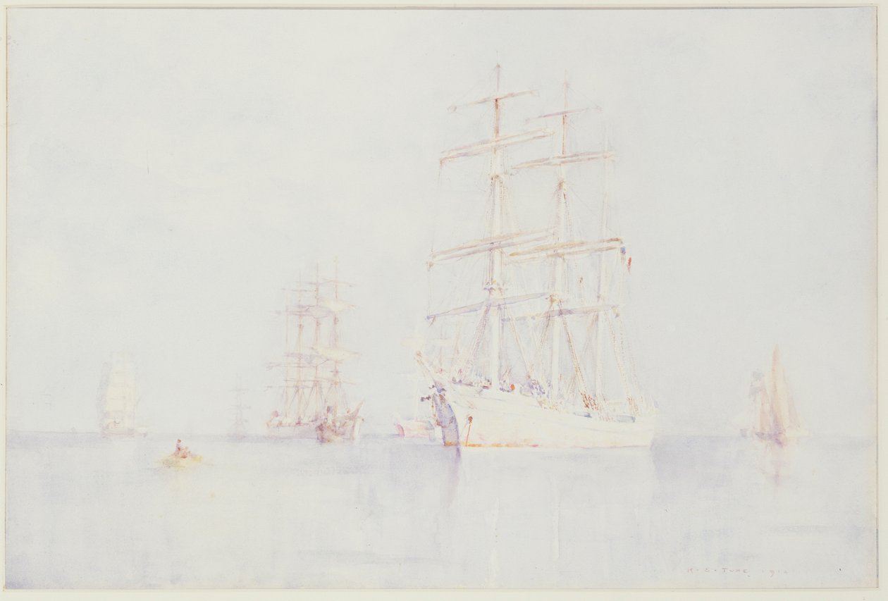 Moored Clippers, 1914 tekijältä Henry Scott Tuke