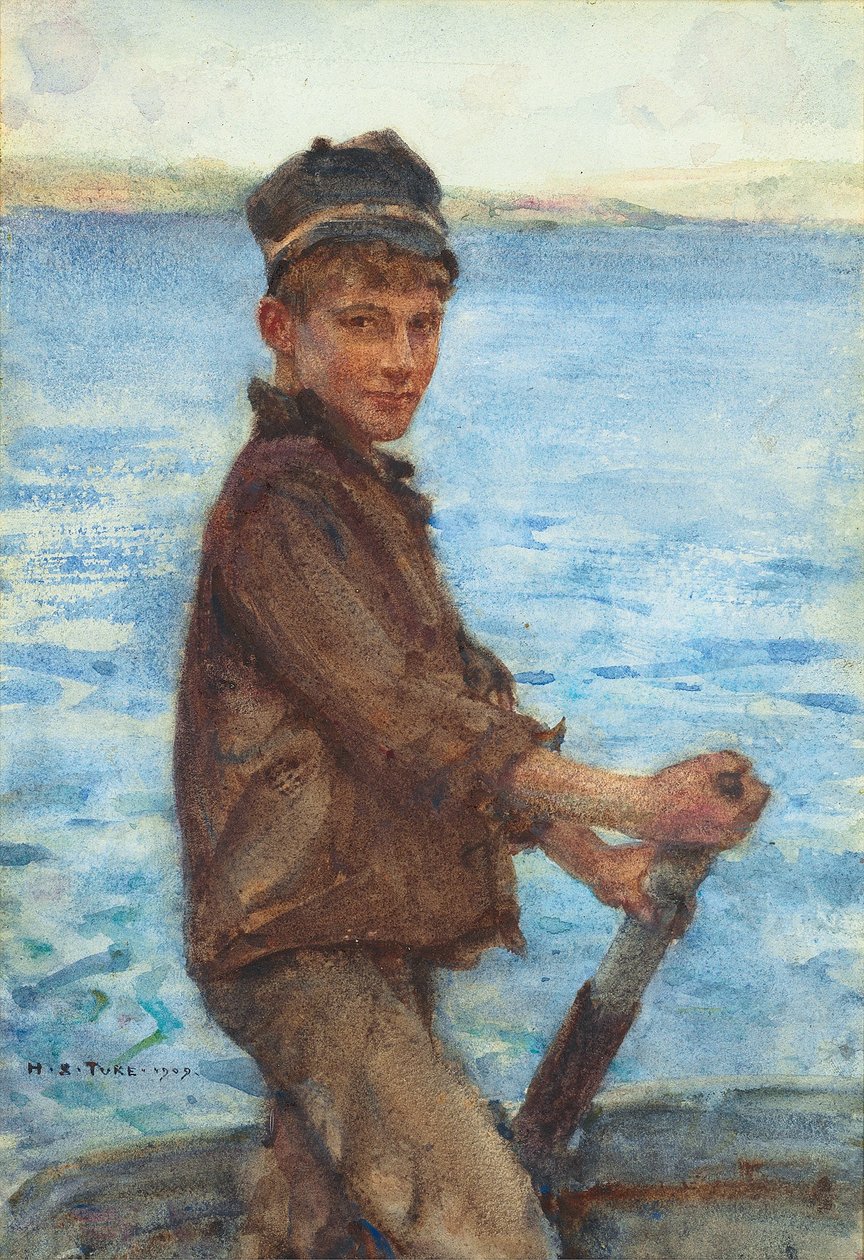 Steering the Punt, 1909 tekijältä Henry Scott Tuke