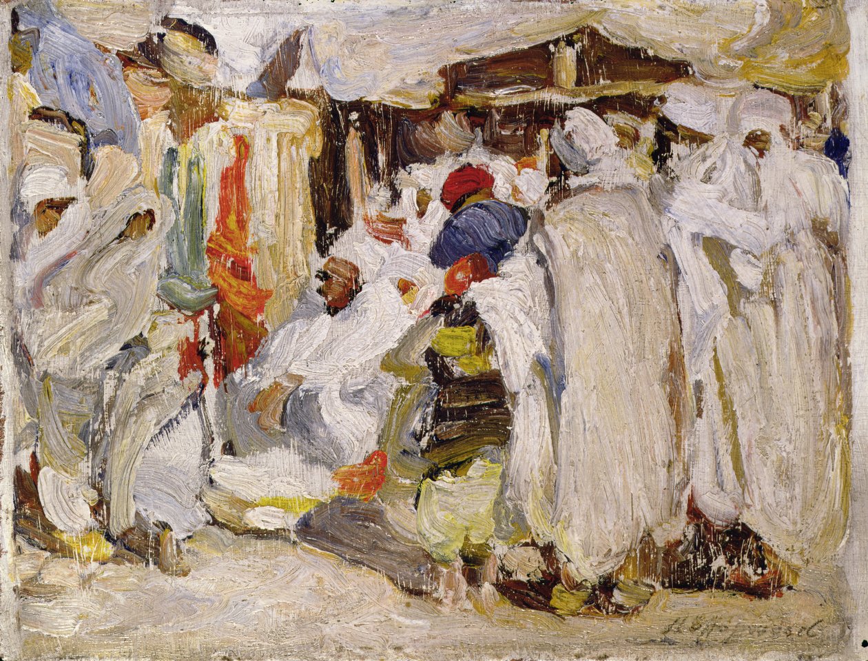 In the Bazaar (öljy paneeliin) tekijältä Henry Silkstone Hopwood