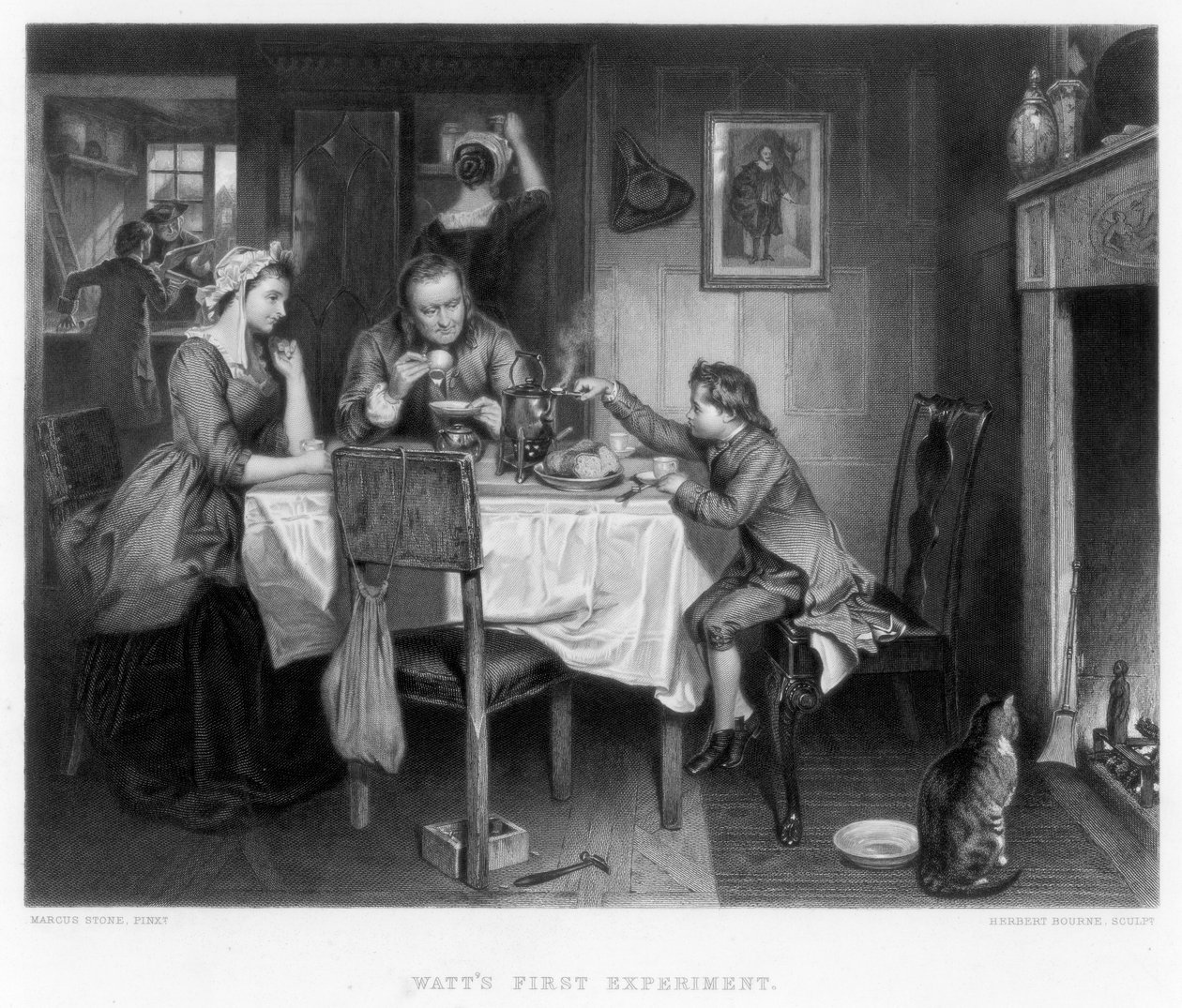 Wattsin ensimmäinen koe, 1700-luku, n. 1870 tekijältä Herbert Bourne