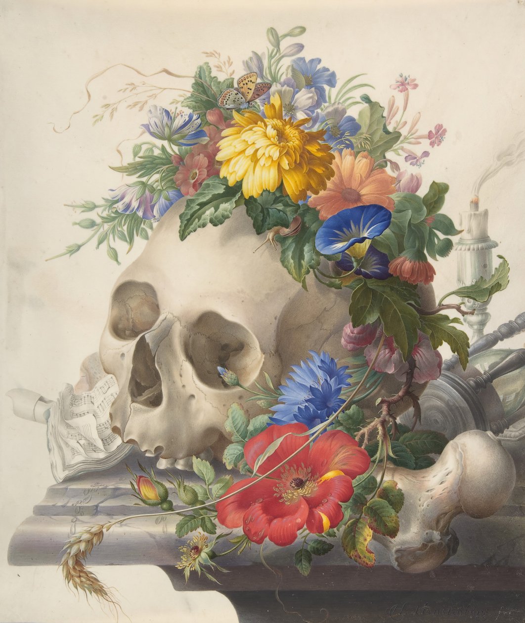 Vanitas asetelma, n.d.. tekijältä Herman Henstenburgh