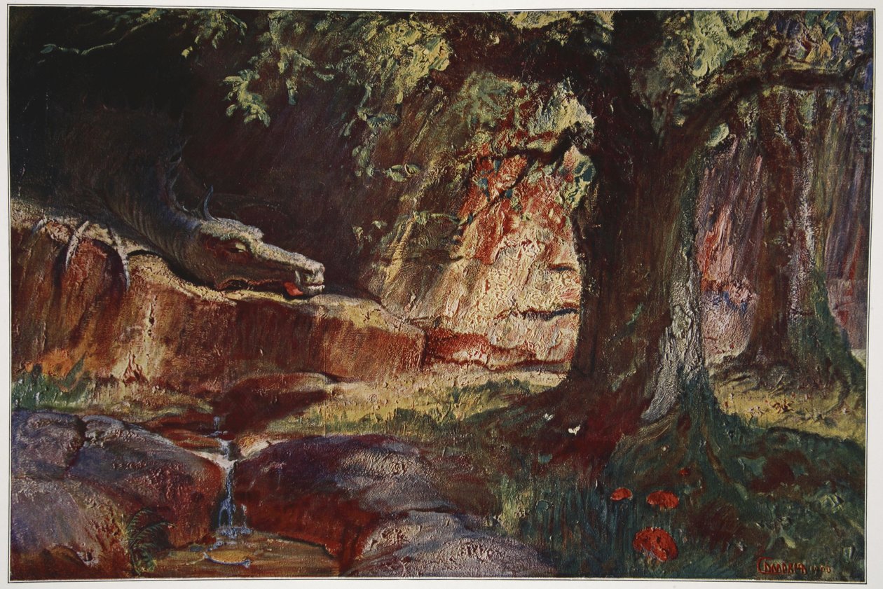 Fafner luolassaan, 1906 tekijältä Hermann Hendrich
