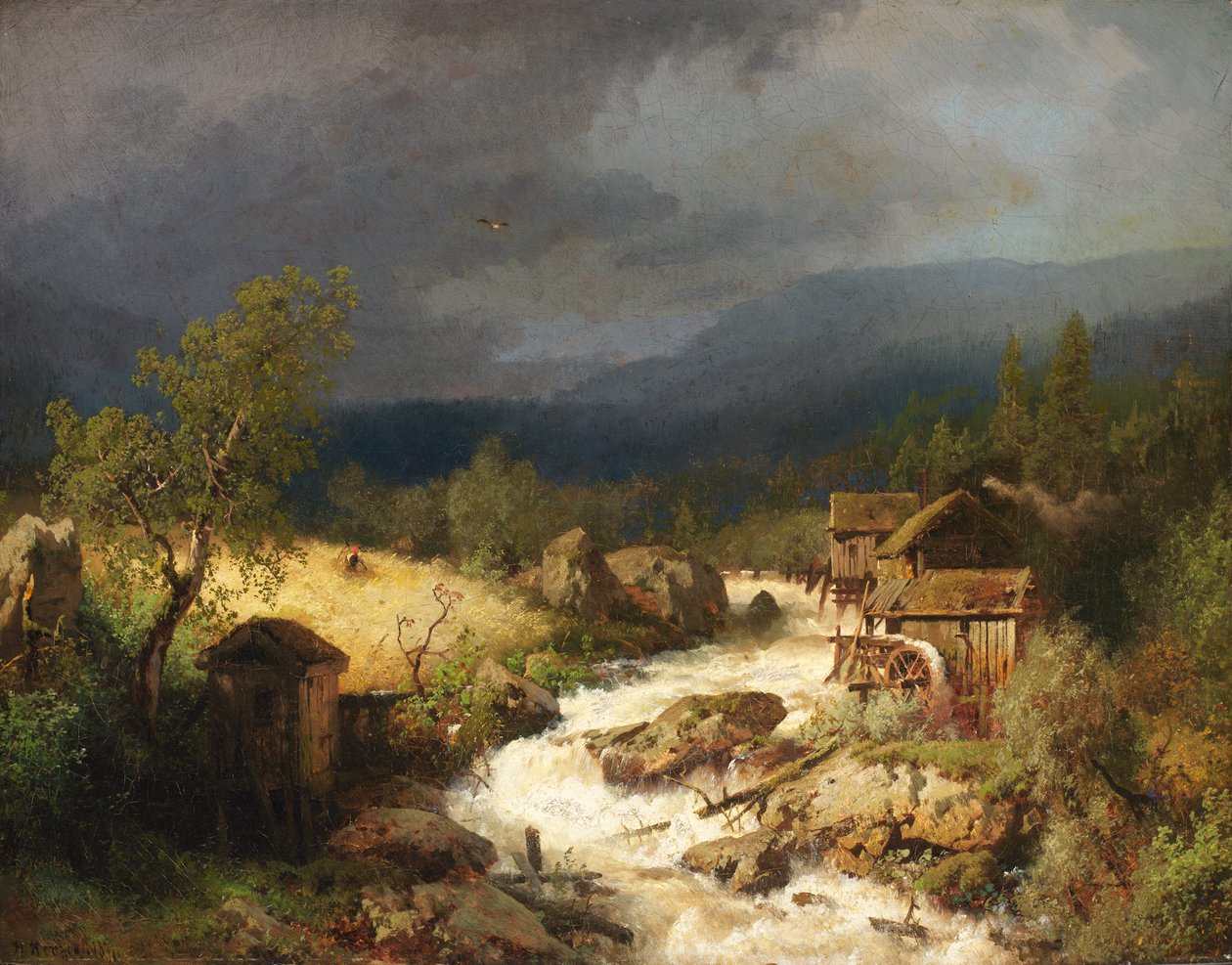 Mill on a Torrent, 1871. tekijältä Hermann Herzog
