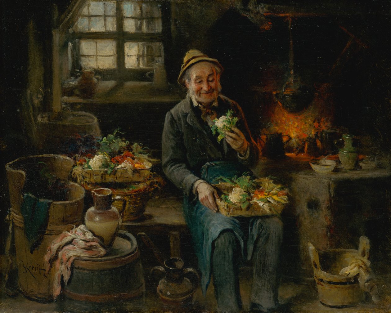 Vanha mies keittiössä, 1875. tekijältä Hermann Kern