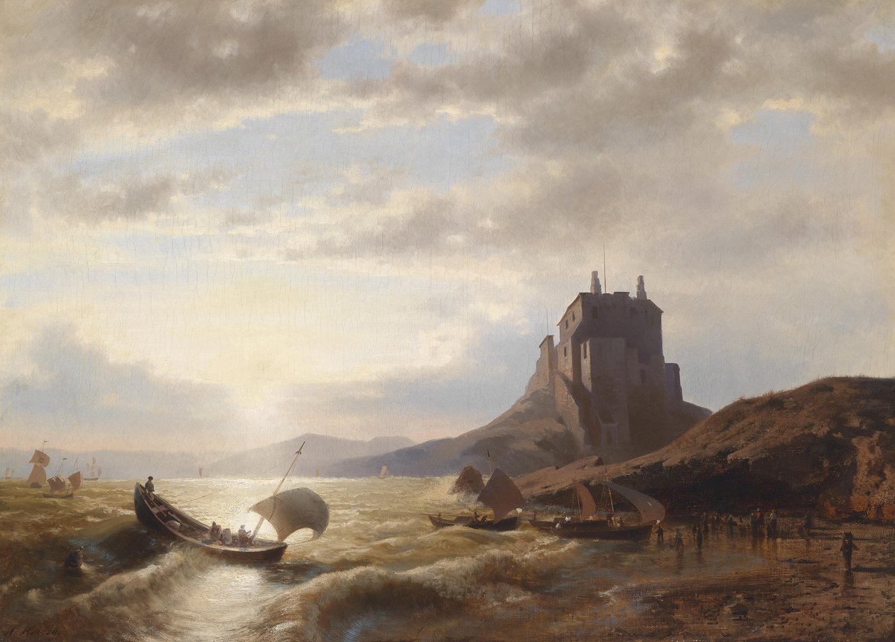Rannikkomaisema kalastajien kanssa tekijältä Hermann Ottomar Herzog