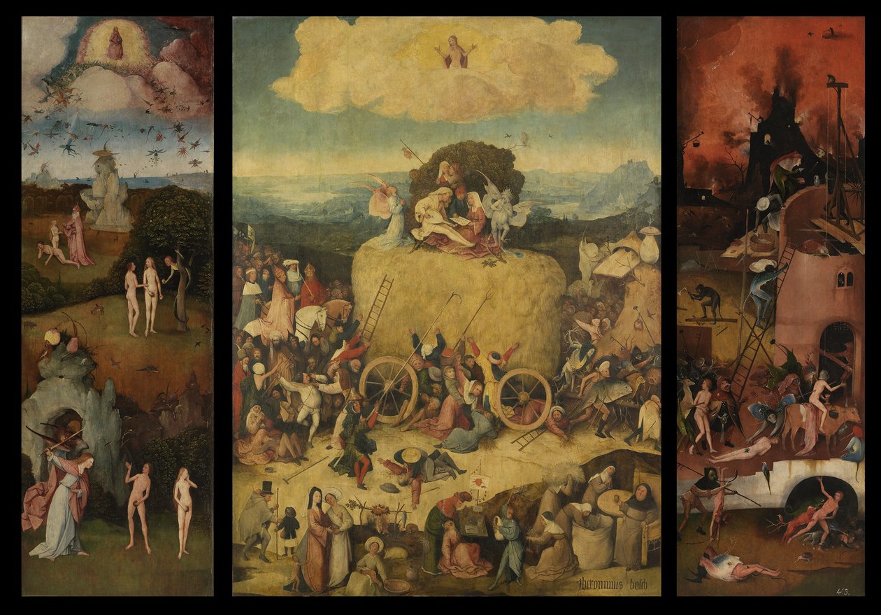 Haywainin triptyykki, n. 1516 tekijältä Hieronymus Bosch