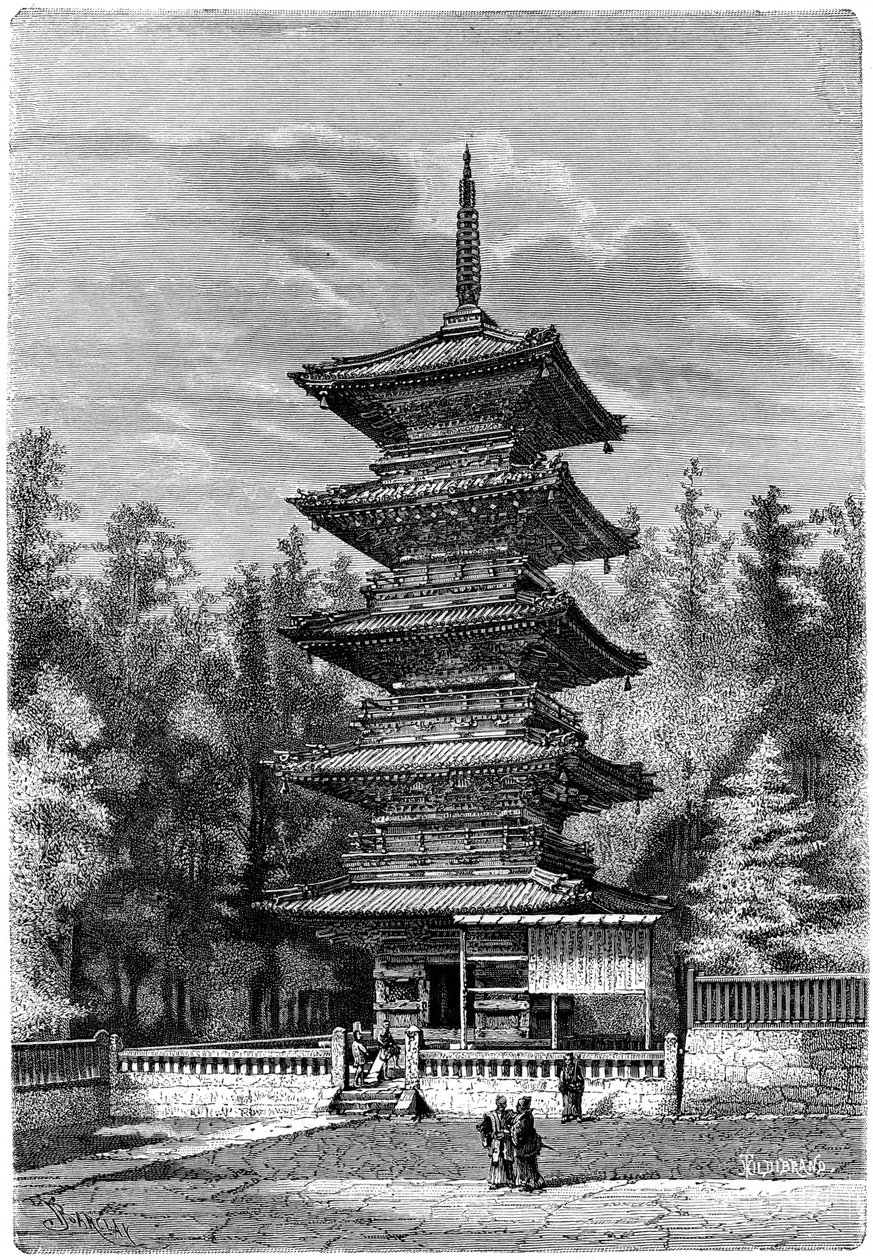 Buddhalainen temppeli, Nikko, Japani, 1895. tekijältä Hildibrand