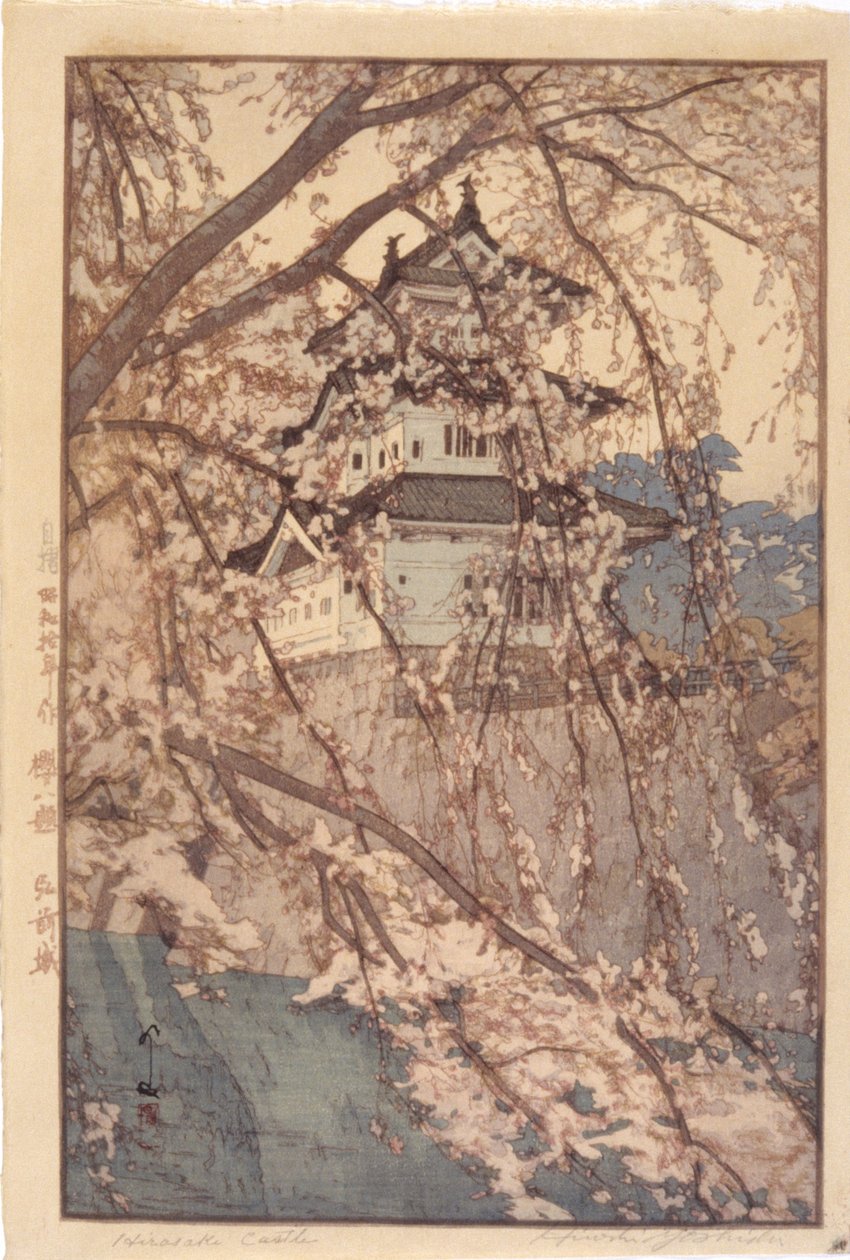 Hirosakin linna (värillinen puupalikkaprintti) tekijältä Hiroshi Yoshida