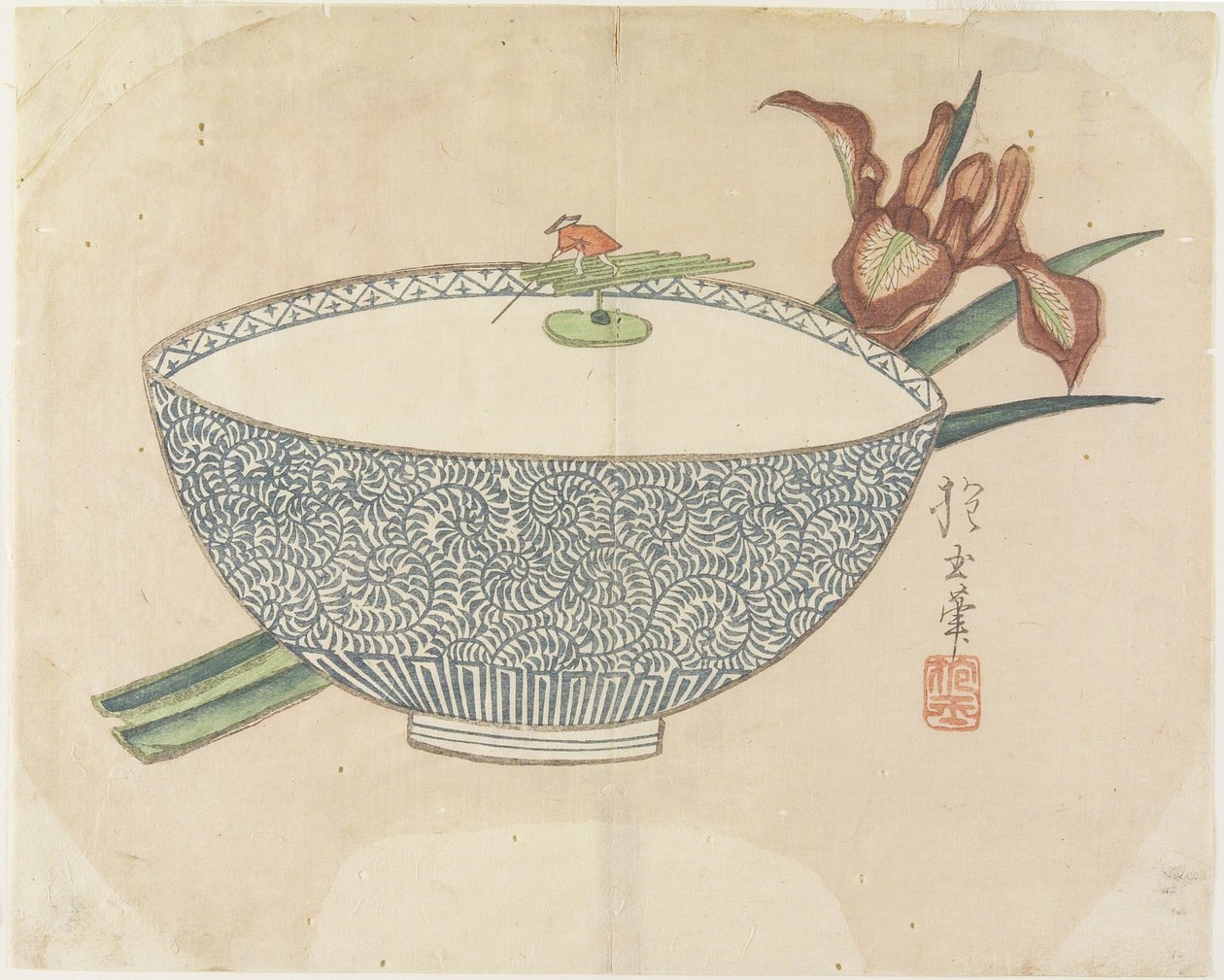 (Bowl of Water with Tiny Boatman kelluva), c. 1830 tekijältä Hogyoku