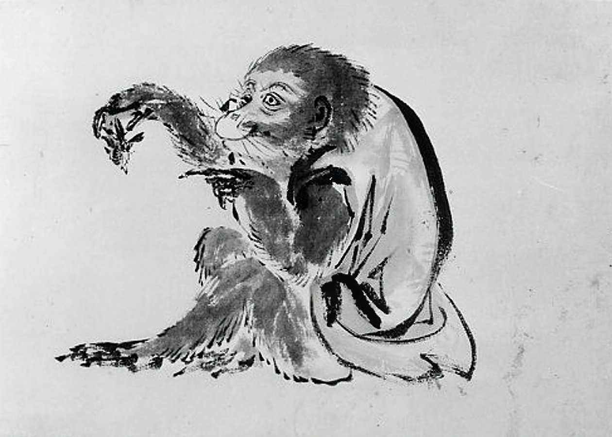 Apina ja mehiläinen, 1800-luku. tekijältä Hokusai School.