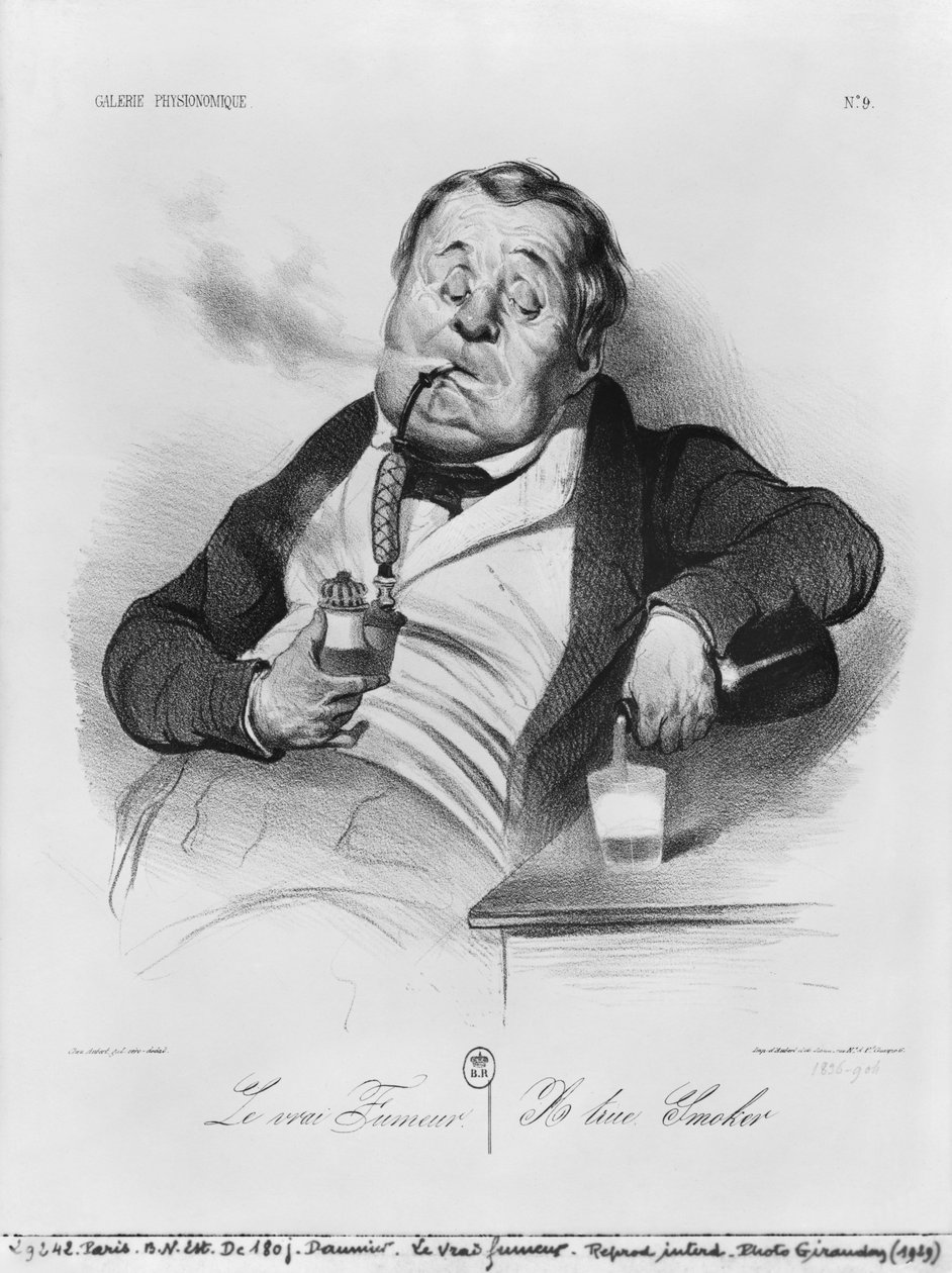Todellinen tupakoitsija sarjasta "Galerie physionomique", 1836 tekijältä Honoré Daumier