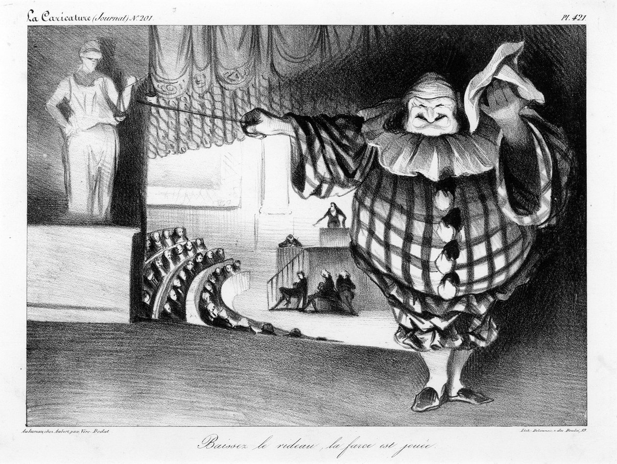 Laske verho alas, farssi päättyy (Baissez le rideau, la farce est jouée) tekijältä Honoré Daumier