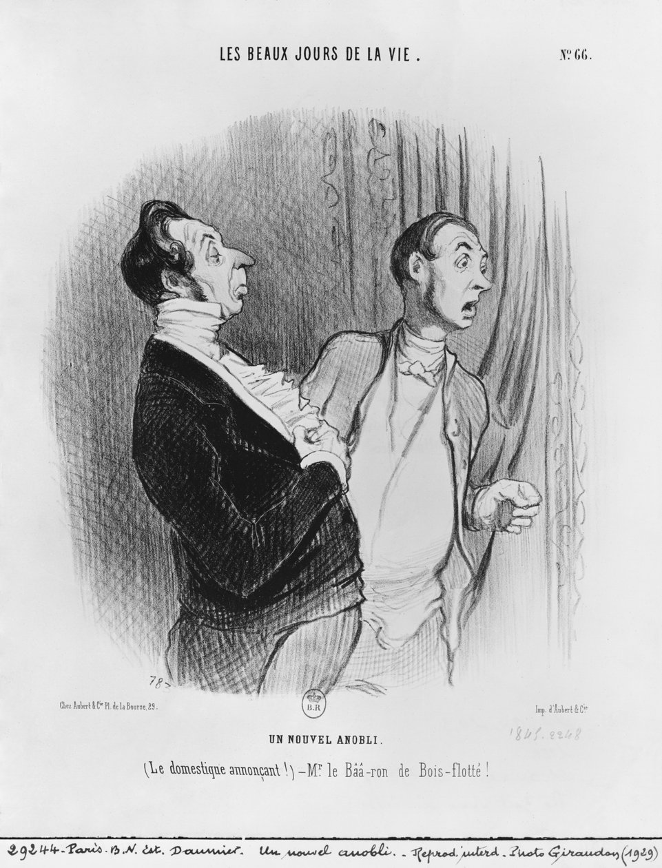 Sarja "Les beaux jours de la vie", Uusi aatelismies, levy 66, kuvitus "Le Charivarista", 2. heinäkuuta 1845 tekijältä Honoré Daumier