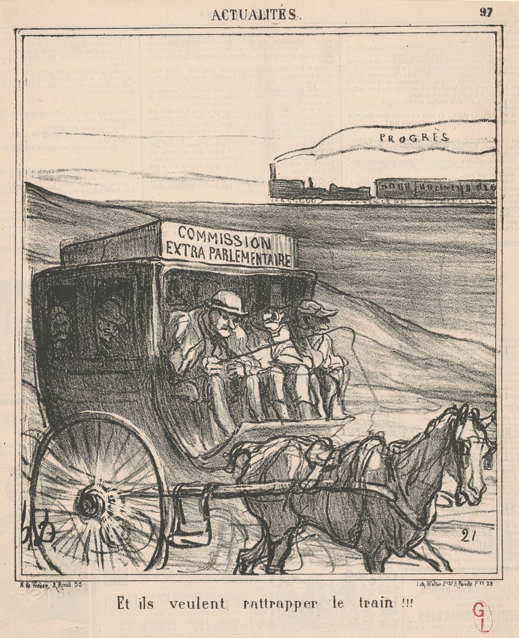 Ja he haluavat päästä junaan!!! tekijältä Honoré Daumier
