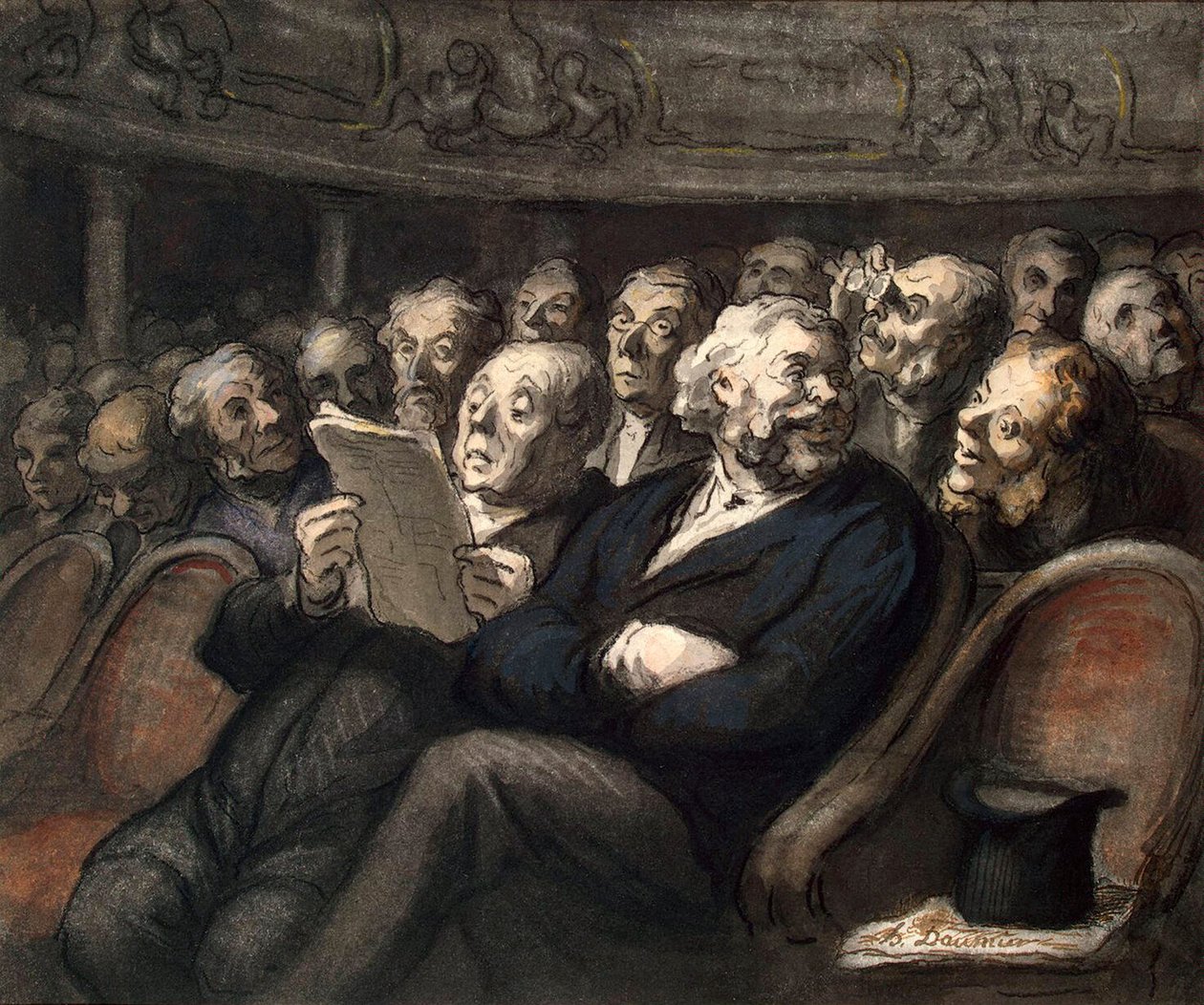 Väliaika Comédie-Françaisessa, 1858. tekijältä Honoré Daumier