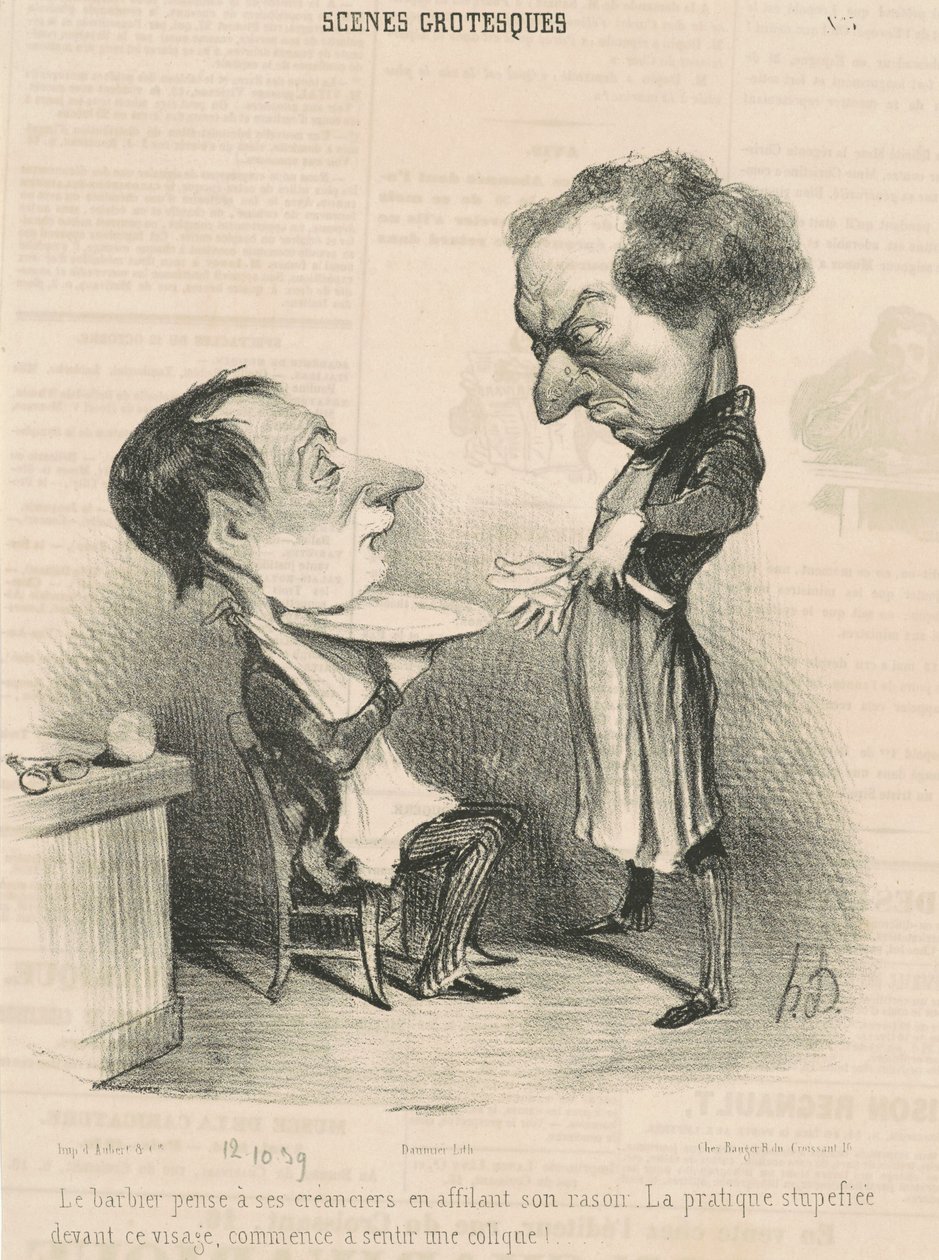 Parturi ajattelee velkojiaan... tekijältä Honoré Daumier