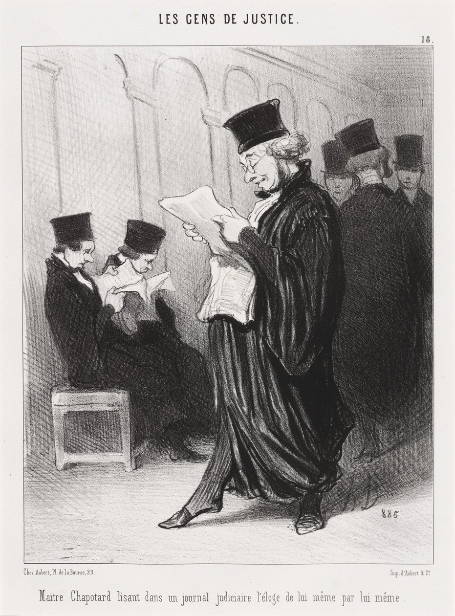 Maitre Chapotard lukee... ylistystä itselleen... tekijältä Honoré Daumier