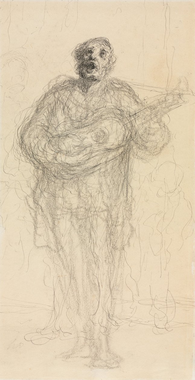 Laulava kitaristi recto, 1855-60. tekijältä Honoré Daumier