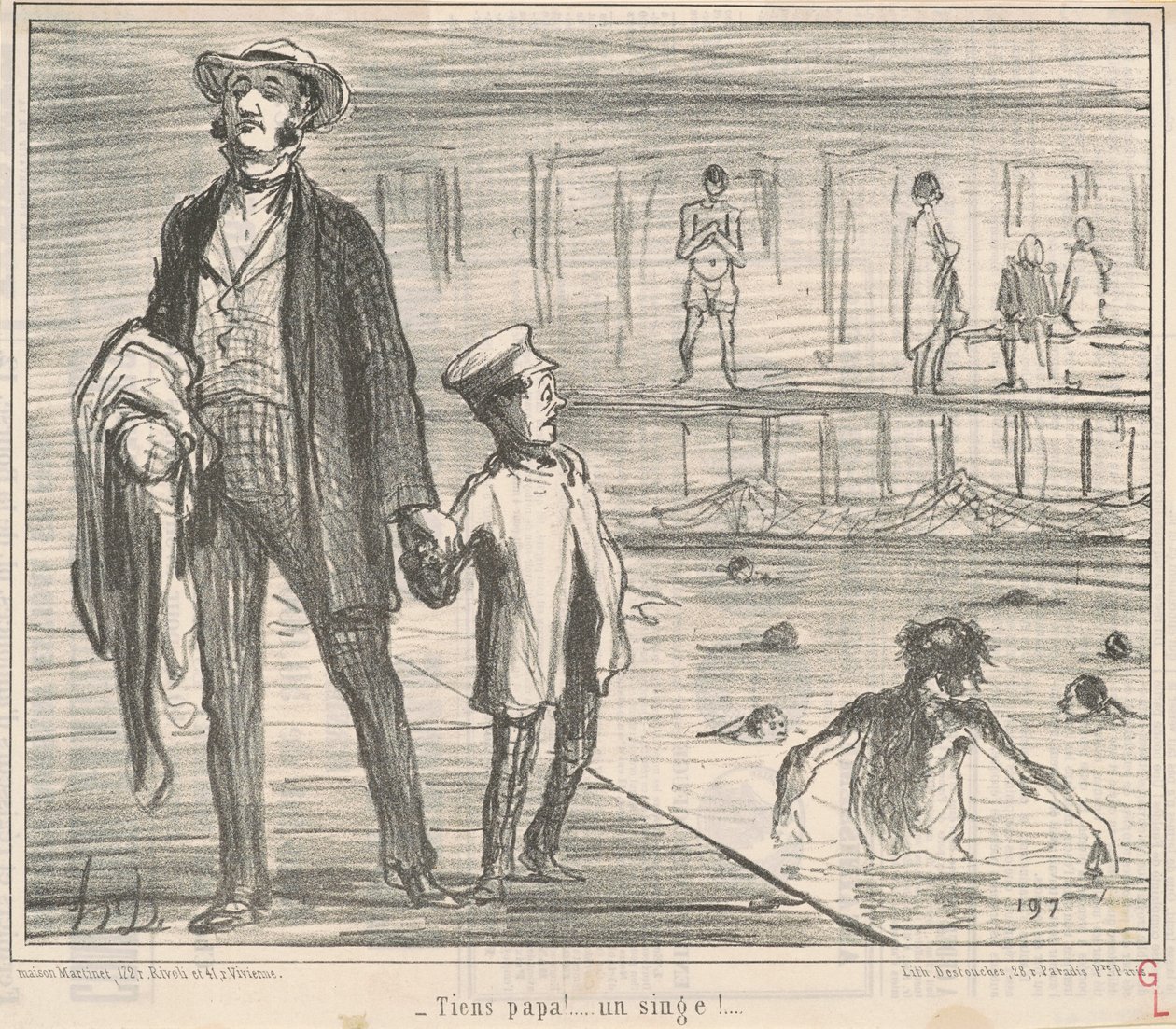 Täällä isä! ... apina! ... tekijältä Honoré Daumier