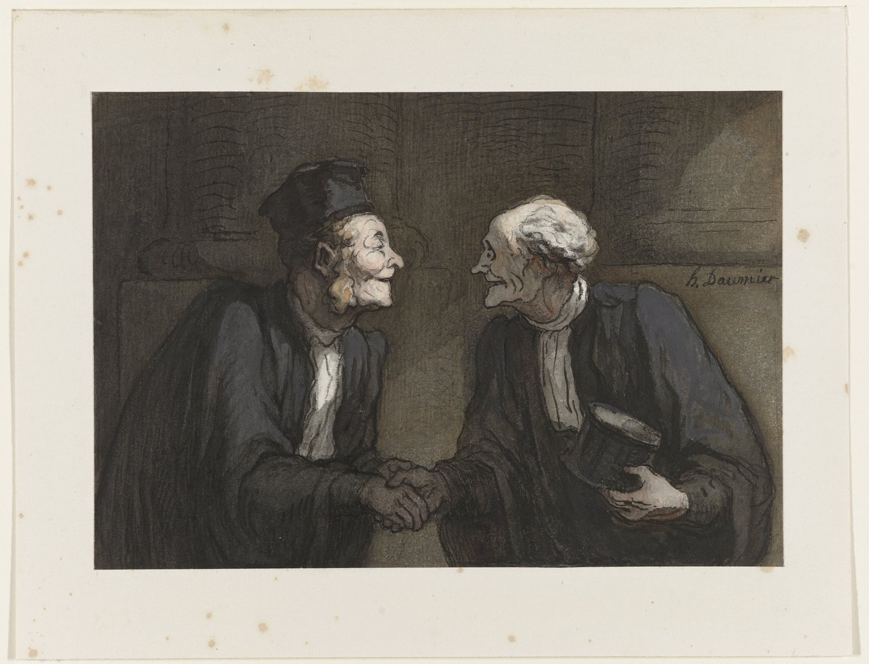 Kaksi lakimiestä kättelemässä, n. 1840 tekijältä Honoré Daumier