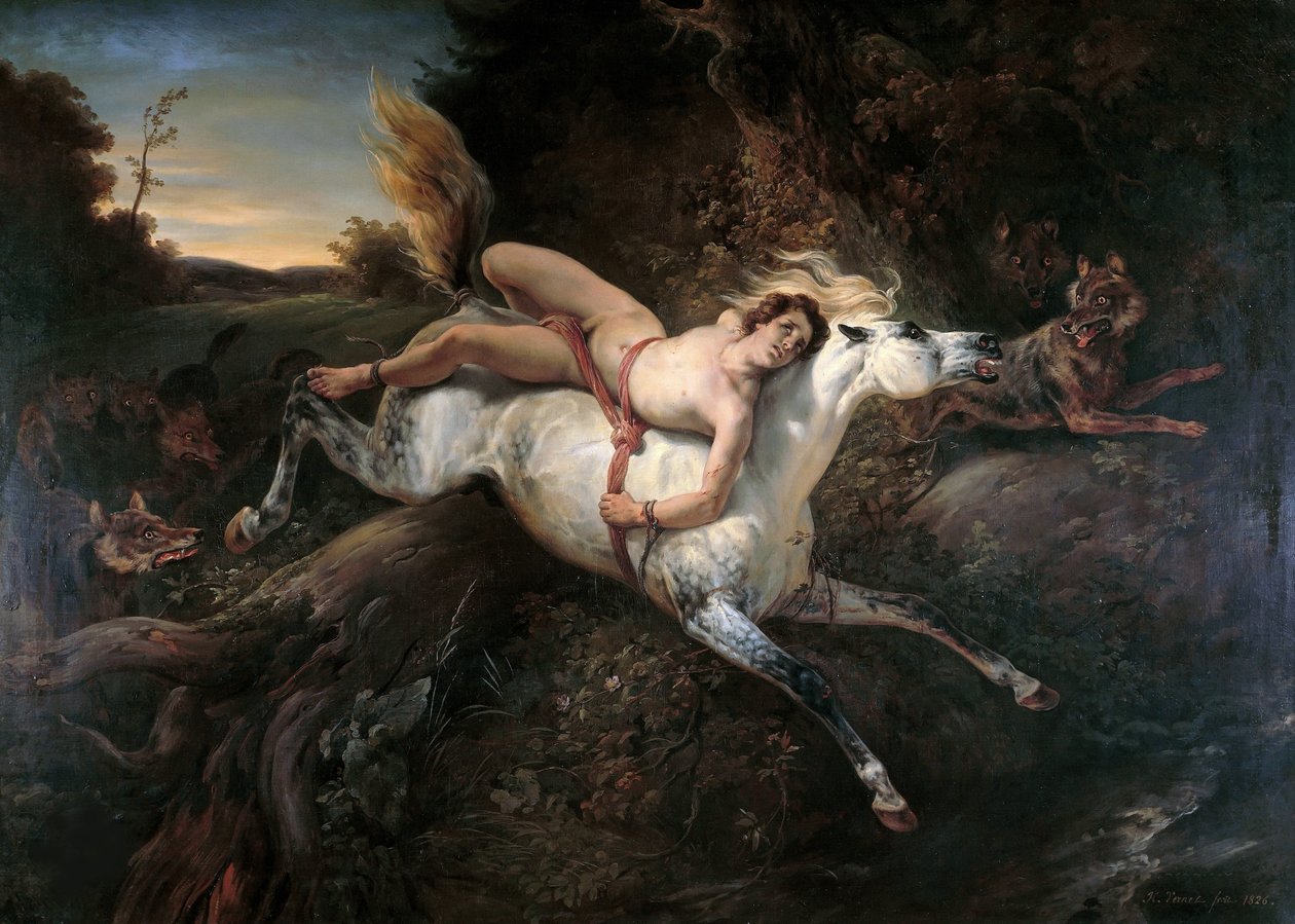 Mazeppa ja sudet, 1826. tekijältä Emile Jean Horace Vernet