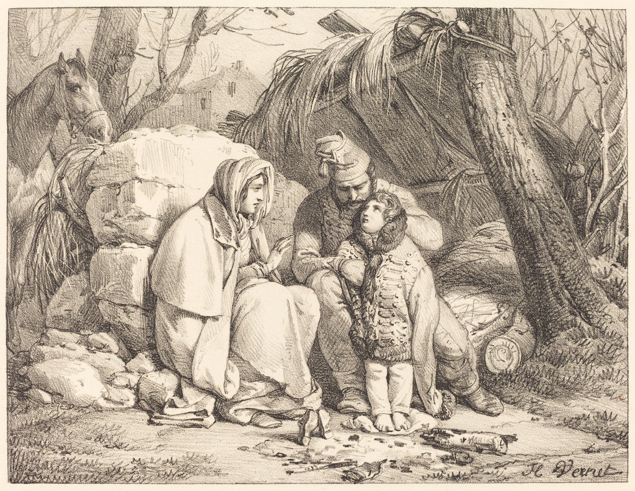 Sotilaan perhe leiriytyi tekijältä Emile Jean Horace Vernet