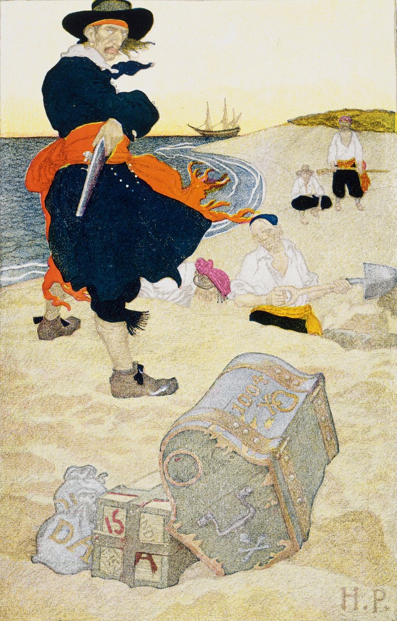 Haudattu aarre, 1900-luvun alku (kirjan kuvitus) tekijältä Howard Pyle