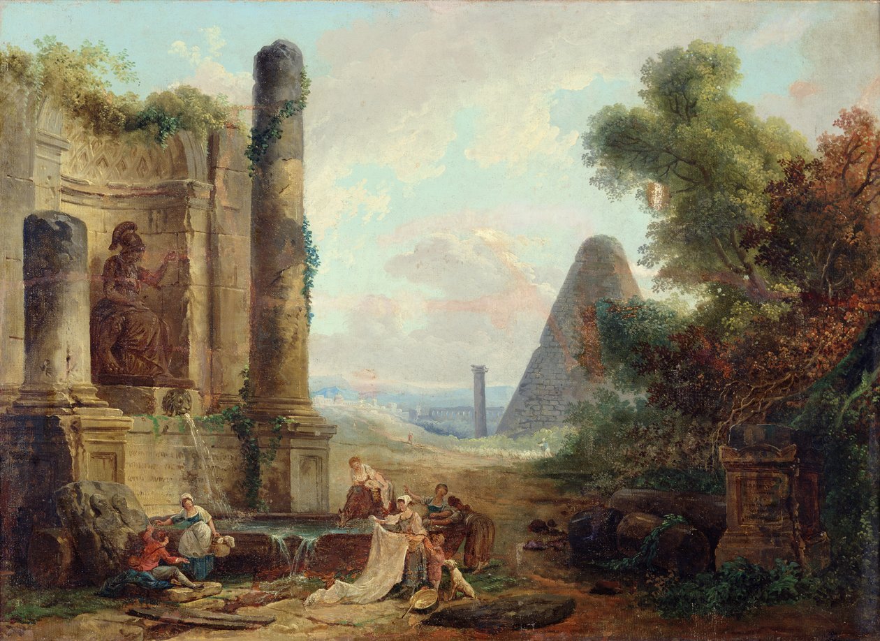 Minervan suihkulähde, Rooma, 1772 tekijältä Hubert Robert