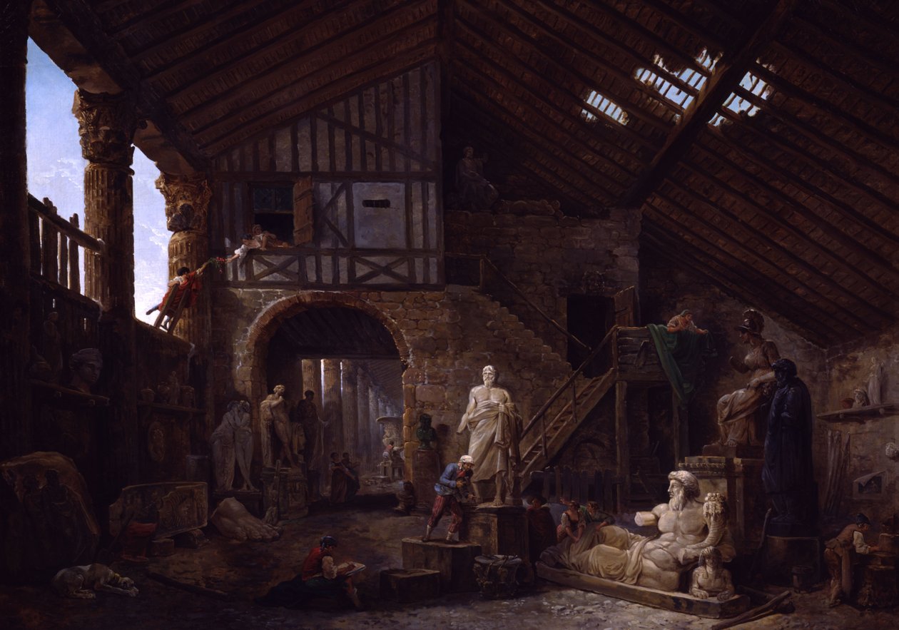 Antiikin restauraattorin studio Roomassa tekijältä Hubert Robert