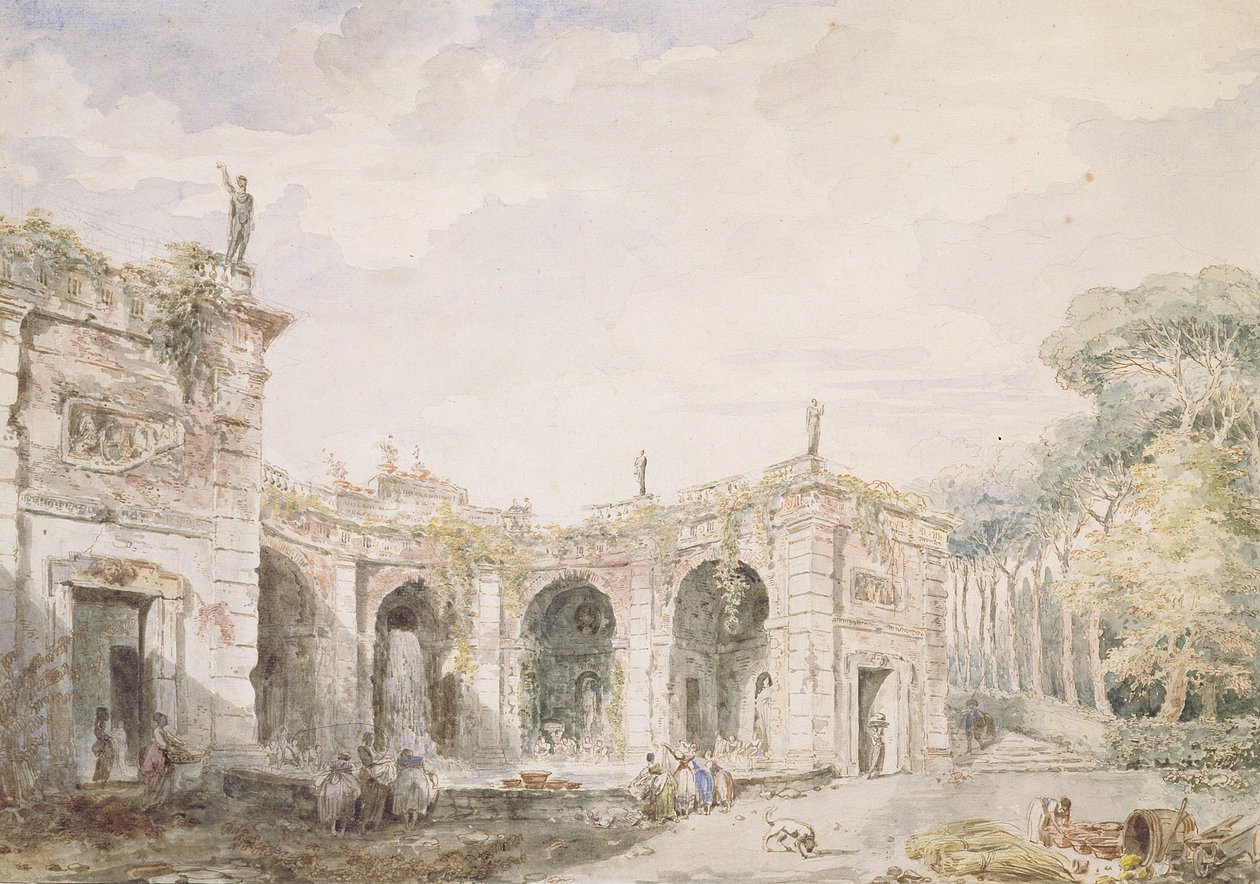 Villa Aldobrandini, Frascati, 1762 (kynä ja muste ja wc paperilla) tekijältä Hubert Robert