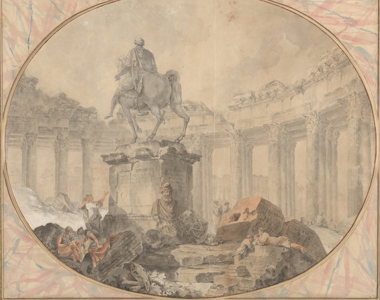 Marcus Aureliuksen ratsastuspatsas, 1757. tekijältä Hubert Robert