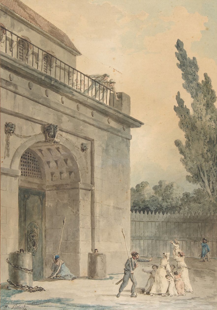 Vierailijat lähtevät vankilasta, 1794-95. tekijältä Hubert Robert
