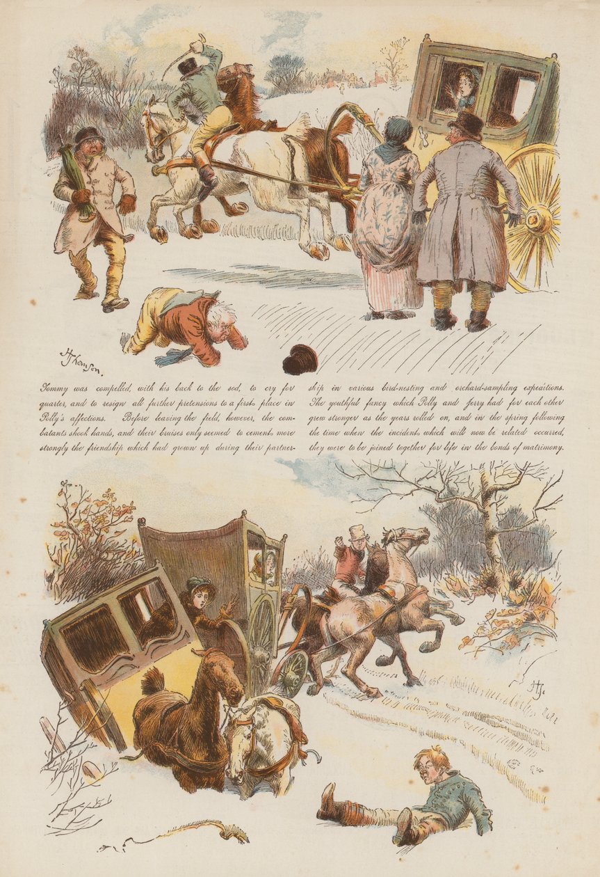 Kahden Jolly Postboyn rakkaudet ja kateudet (chromolitho) tekijältä Hugh Thomson