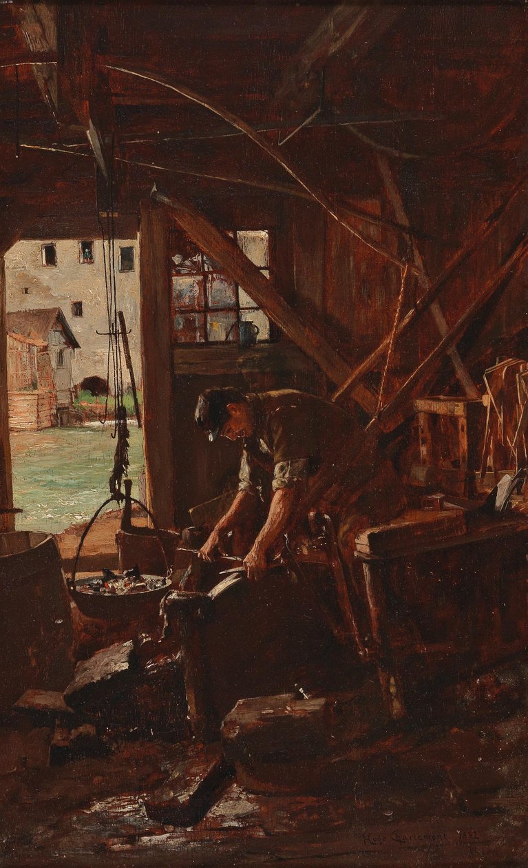 Ein Schmied seinerissä Werkstatt English: A Blacksmith in Workshop tekijältä Hugo Charlemont