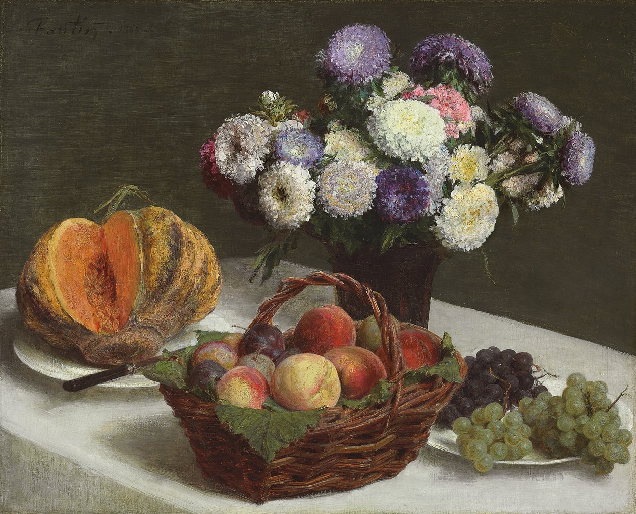 Kukat ja hedelmät, 1865 tekijältä Ignace Henri Jean Fantin Latour
