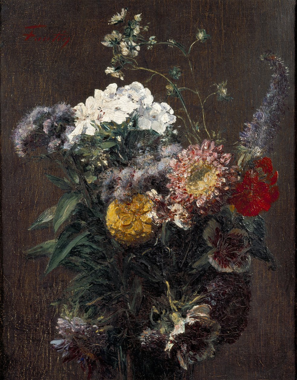 Asetelma: sekakukkia tekijältä Ignace Henri Jean Fantin Latour