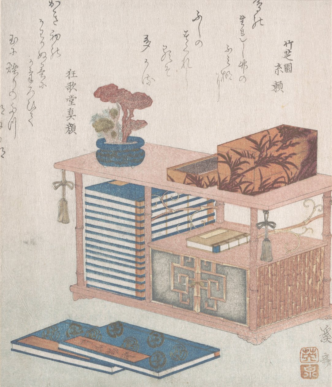 Kirjat ja kirjahylly, 1800-luku. tekijältä Ikeda Eisen