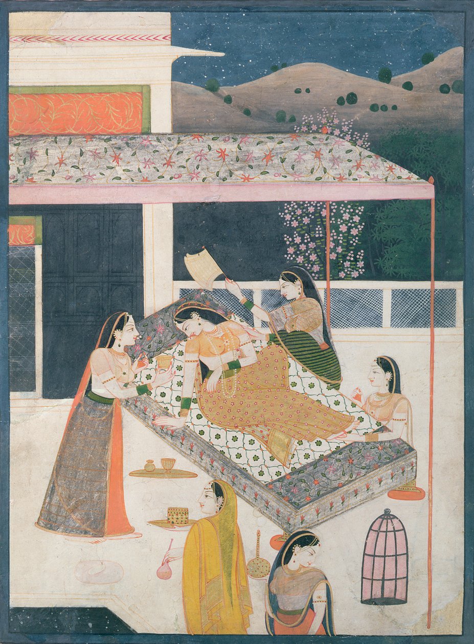 Odottaa rakastajaa, Garhwal, n. 1789-1800 tekijältä Indian School