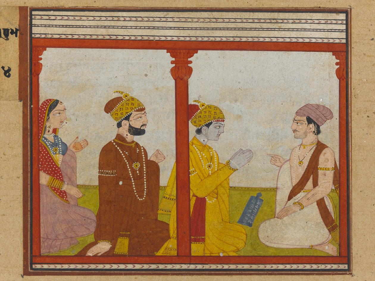 Kuvitus Madhu-Malati-sarjasta, n. 1799 (läpinäkymätön wc ja kultaa paperilla) tekijältä Indian School