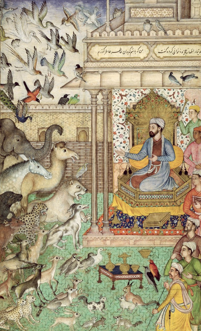 Sisään. 04,f.74r Kuningas Salomo ja eläimet, n.1595 tekijältä Indian School