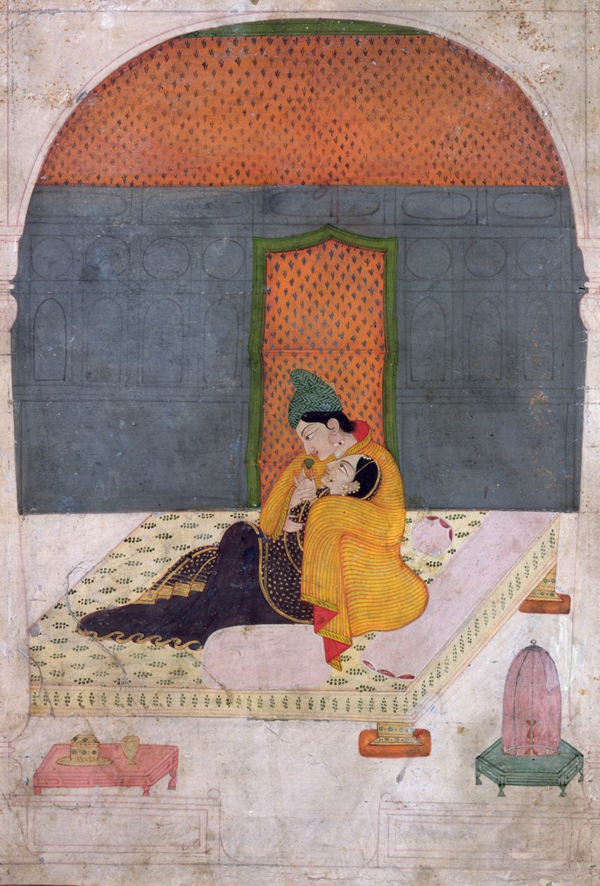 Rakastajat terassilla, Garhwal, n. 1780-1800 tekijältä Indian School