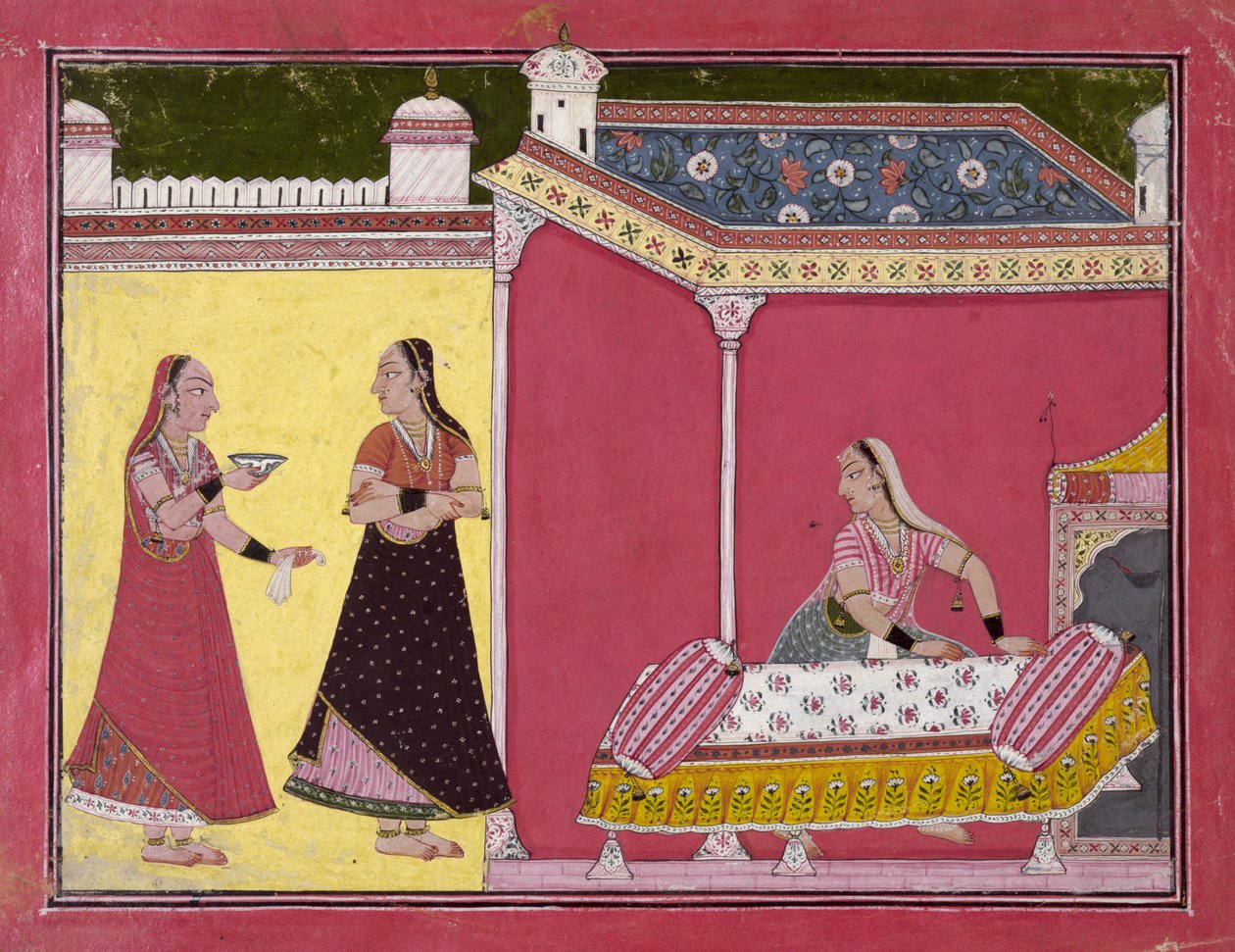 Preparing the Bed, Bilaspur, n. 1690-1700 tekijältä Indian School