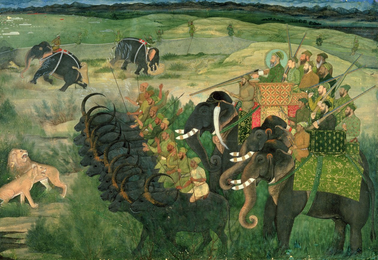 Sisään. 11A.28 Aurangzib metsästää leijonia, n. 1670–1680 tekijältä Indian School