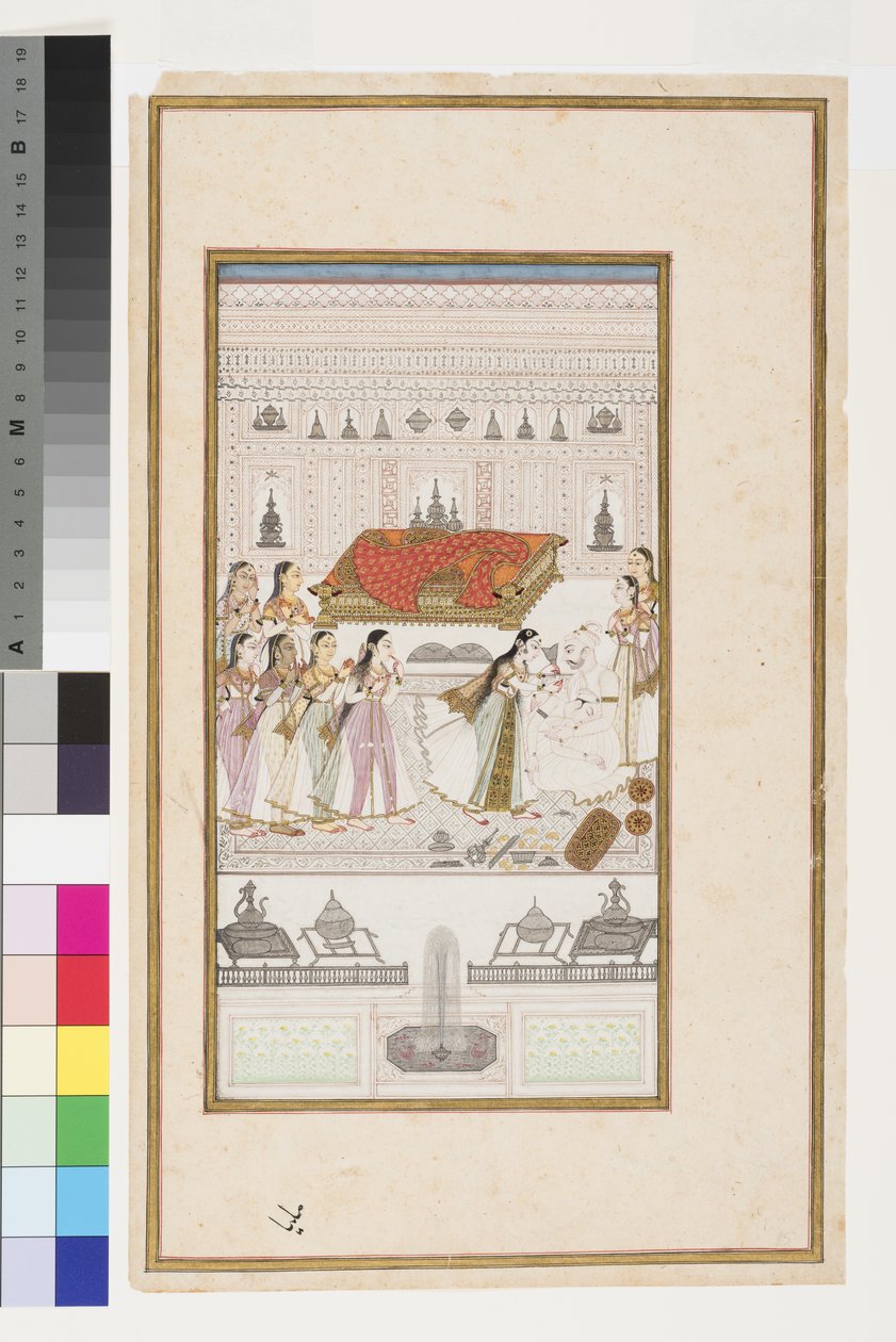 Manohar kaatuu isänsä syliin, noin 1710 tekijältä Indian School